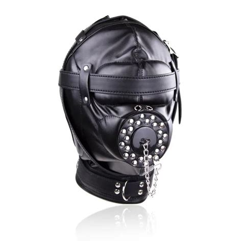 Fetish Leather Bondage Hood Open Mouth Sex Slave Gag Mask Bdsm Bondage