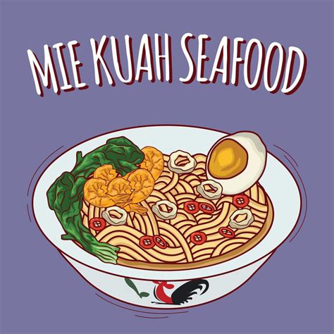 mie kuah ilustración de mariscos comida indonesia con estilo de dibujos