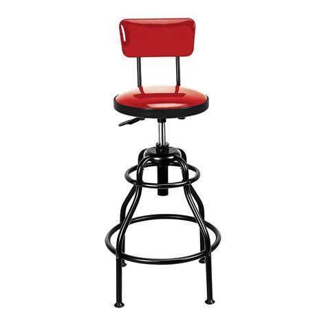 Adjustable Shop Stool with Backrest, Red