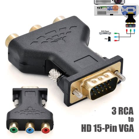 15pin Vga Macho A 3 Rca Hembra Convertidor De Video Componente Divisor