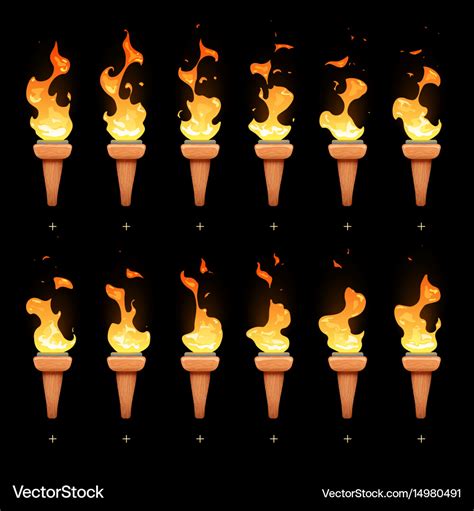 Torch animation with cartoon fire blaze sequence Vector Image