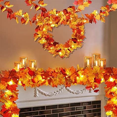 2 Pack Fall Decor Maple Leaves Garland with Lights Battery Operated ...