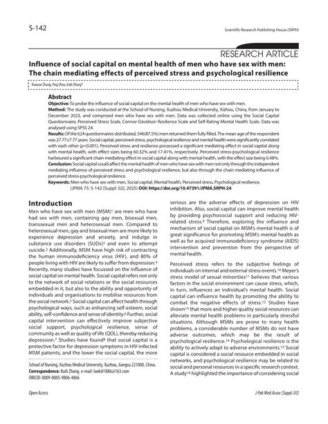 PDF Influence Of Social Capital On Mental Health Of Men Who Have Sex