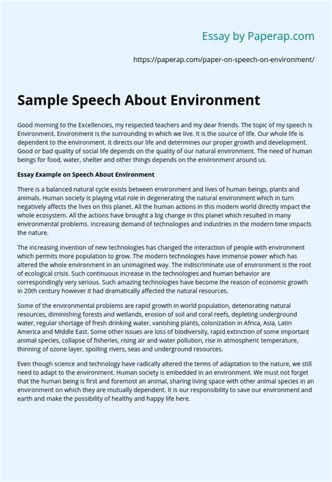 Sample Speech About Environment Informative Essay Example