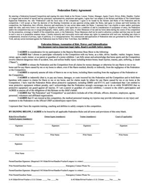 Fillable Online Federation Entry Agreement The Showtime Group Equine