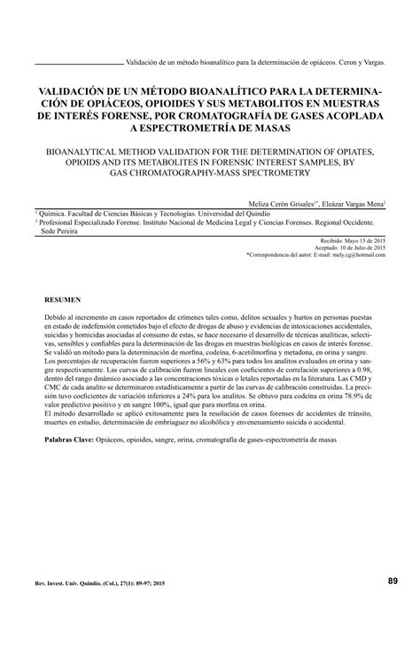 Pdf Validaci N De Un M Todo Bioanal Tico Para La Determinaci N De