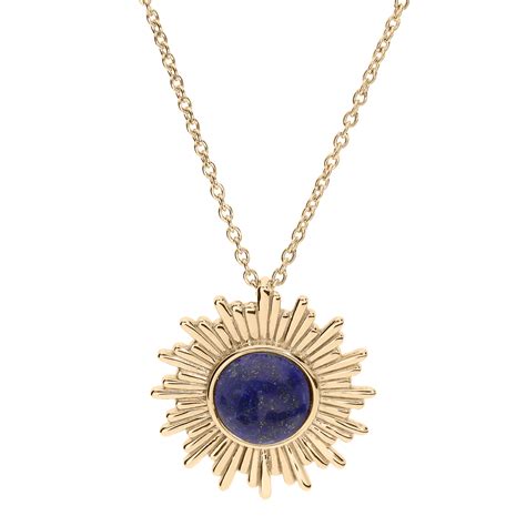 Collier en plaqué or chaîne avec pendentif soleil et pierre Lapis