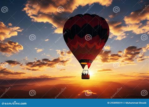 A Hot Air Balloon In The Sunset Casting A Stunning Silhouette Stock