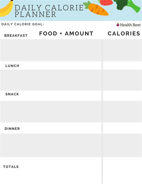 Printable Free Dinner Planner With Calorie Tracker Saadloop