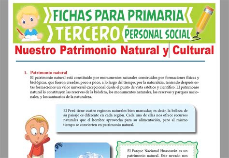 Patrimonio Natural Y Cultural Para Tercer Grado De Primaria Actividades