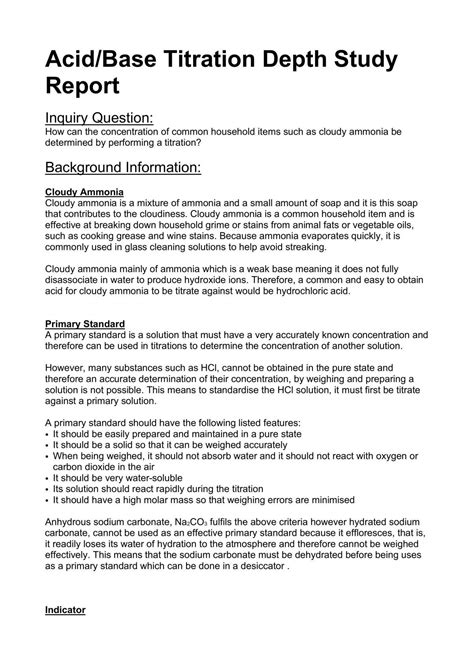 Complete Acidbase Titration Report Chemistry Year 12 Hsc Thinkswap