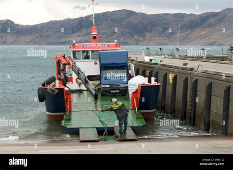 The small vehicle ferry 'Spanish John II' at Inverie on the remote Knoydart Peninsula, Highland ...