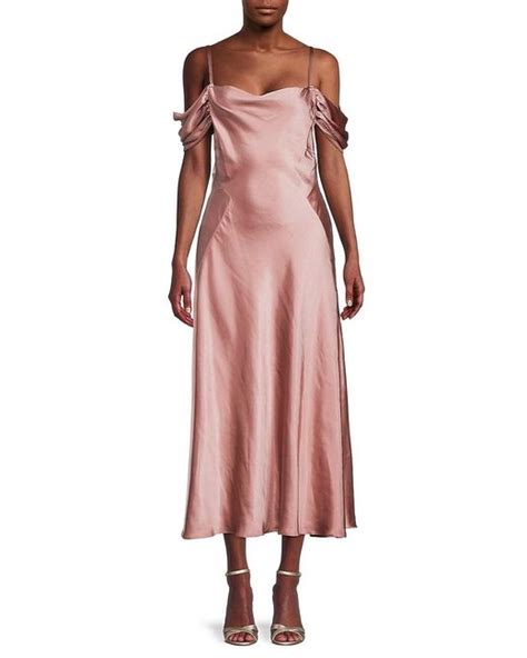 Ted Baker Esta Cold Shoulder Satin Midi Dress In Dusky Pink Pink