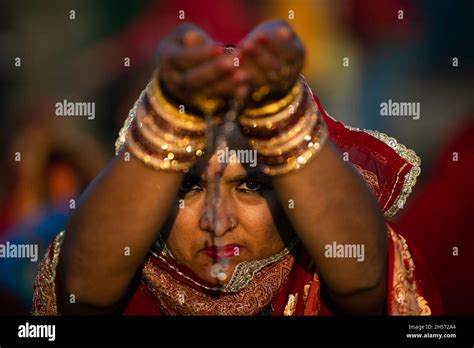 Kathmandu Nepal Th Nov A Devotee Concludes The Chhath