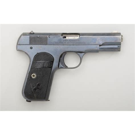 Colt Model 1903 Semi Auto Pistol 32 Cal 3 34” Barrel Blue Finish Checkered Hard Rubber Grip