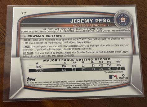 2023 Bowman Chrome Jeremy Pena Mega Box Mojo Refractor 77 EBay