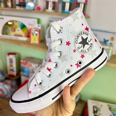 T Nis All Star Infantil Cano Alto Branco Estrelas Converse T Nis All