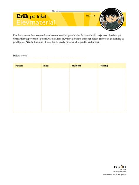 Fillable Online Nyponforlag Namn P Taket SIDAN Elevmaterial