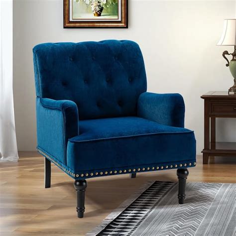 Jayden Creation Enrica Navy Tufted Comfy Velvet Armchair With Nailhead