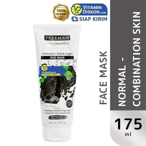 Promo FREEMAN CHARCOAL BLACK SUGAR MUD MASK FOR NORMAL TO COMBO SKIN