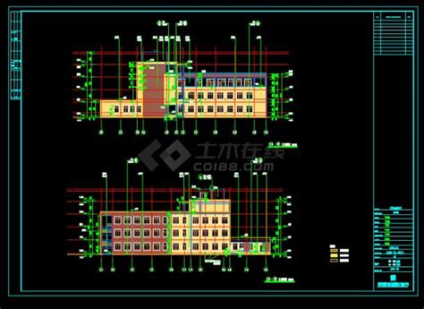 中学教学楼施工图，建筑平面图，立面图，剖面图教育建筑土木在线