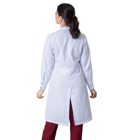 Jaleco Feminino Gabardine Branco Manga Longa Gola Padre E Ziper Cod