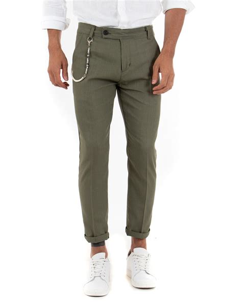 Pantaloni Uomo Lino Con Tasca America Abbottonatura Allungata Regular