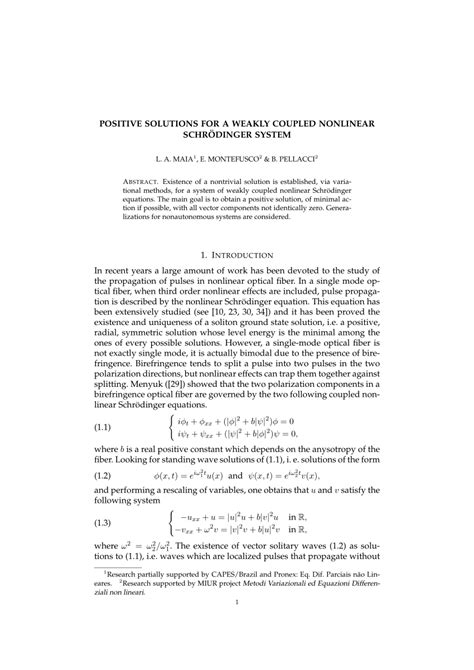 Pdf Positive Solutions For A Weakly Coupled Nonlinear Schrödinger System