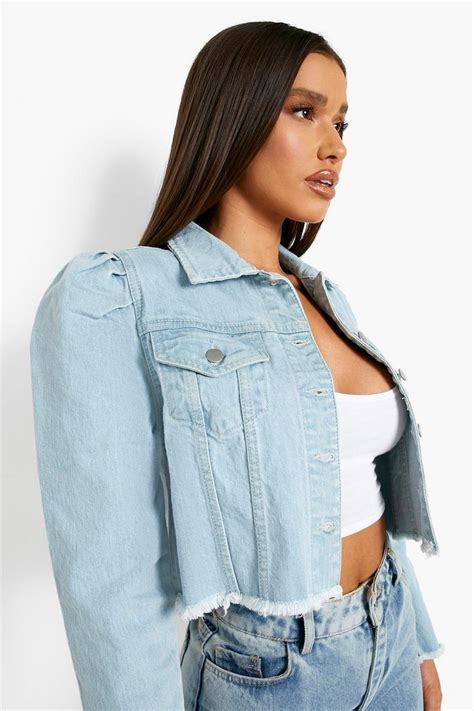 Puff Sleeve Cropped Denim Jacket Boohoo