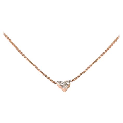 14k Gold Trio Diamond Necklace Three Diamond Floating Necklace For Sale