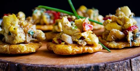 Appetizer Ackee And Saltfish On Twice Fried Green Plantains Tostones