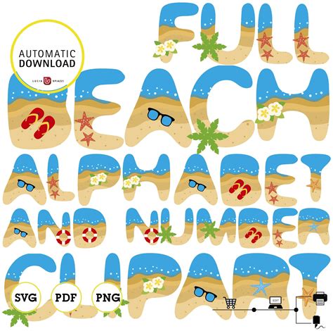 Beach Alphabet Letters And Numbers Clipart Svg Dxf Vector Etsy