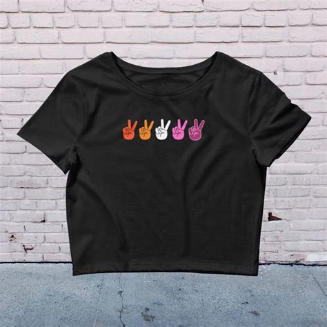 Lesbian Pride Flag Peace Sign Crop Top Lesbian Pride Baby Tee Wlw