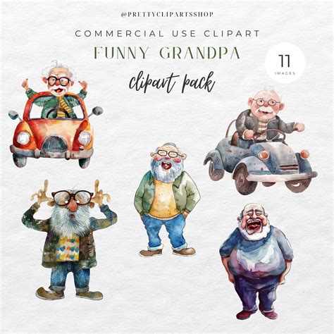 Funny Old Grandpas Clipart Quirky Grandpa PNG Commercial Use