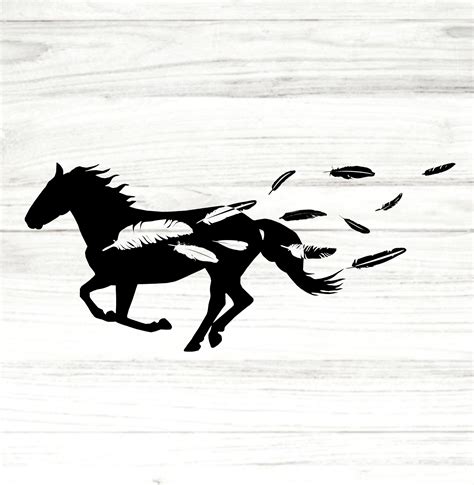 Running Horse Silhouette Horse Svg Feathers Horse Clipart Etsy