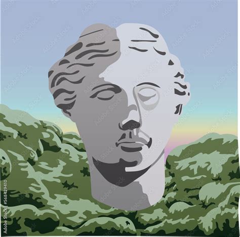 illustration   ancient head   statue   ancient goddess