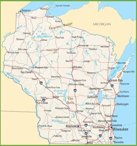 Wisconsin State Road Map Alanna Leontyne