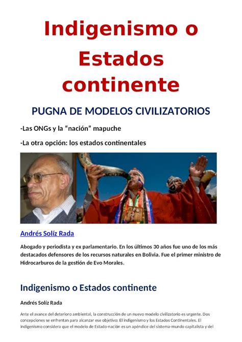 Docx Indigenismo O Estados Continente Por Andr S Sol Z Rada