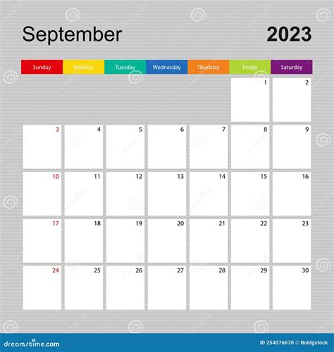 Página Del Calendario Para Septiembre De 2023 Planner De Pared Con Un