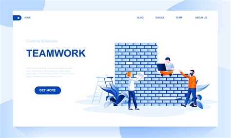 Teamwork Flat Landing Page Template With Header 689353 Vector Art At