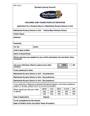 Fillable Online Tudhoemoor Durham Sch Na Form Durham County Council