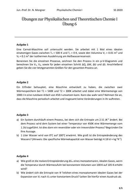 PC1 SS 2020 Blatt 06 Jun Prof Dr N Morgner Physikalische Chemie I