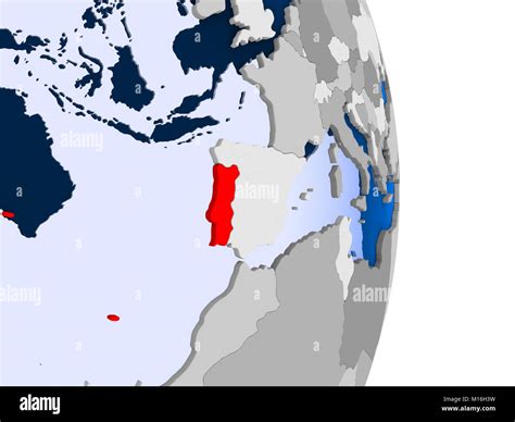 Ireland In Red On Model Of Political Globe With Transparent Oceans D