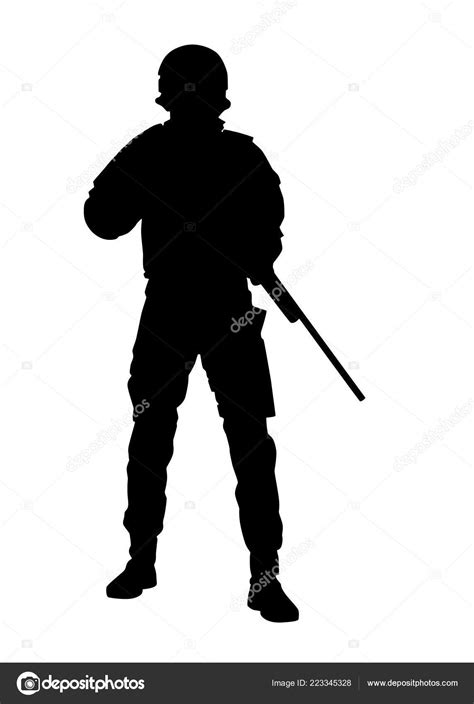 Police Forces Sniper With Rifle Vector Silhouette Stock Vector By