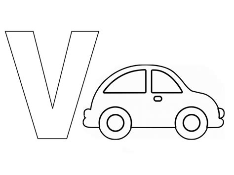 Coloriage Lettre V est Pour Voiture télécharger et imprimer gratuit