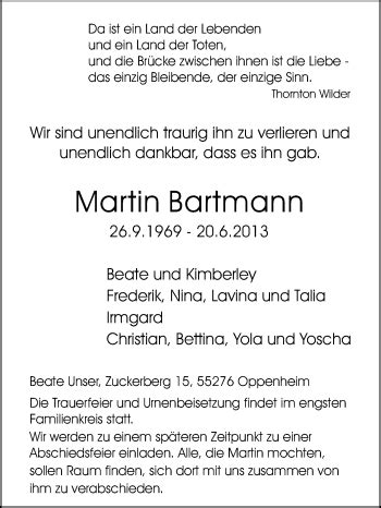 Traueranzeigen Von Martin Bartmann Vrm Trauer De