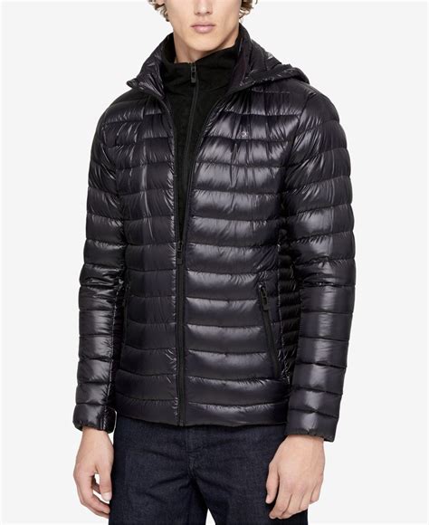 Calvin Klein Fleece Packable Down Hooded Puffer Jacket In Black For Men