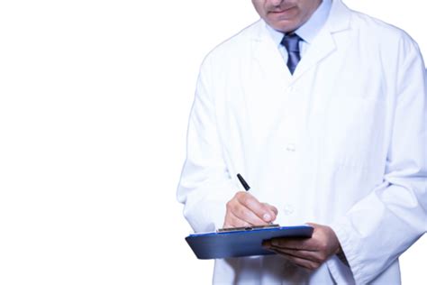 Male Doctor Writing On Clipboard Report Standing Medical Specialists