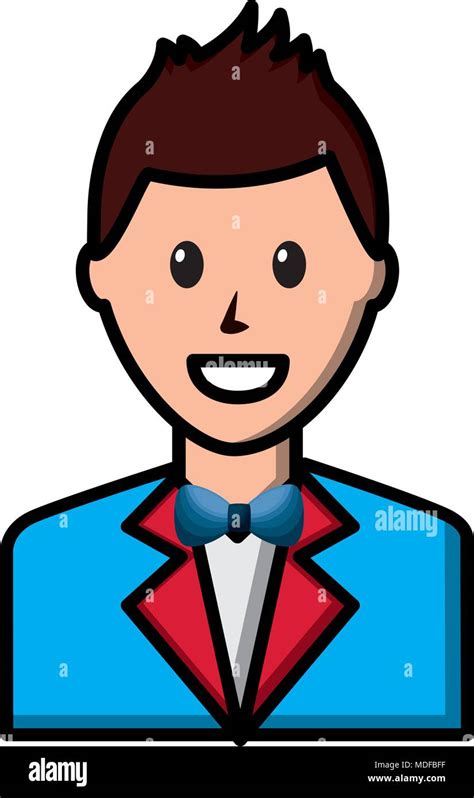 Happy Man Character Elegant Wit Suit And Bowtie Stock Vector Image