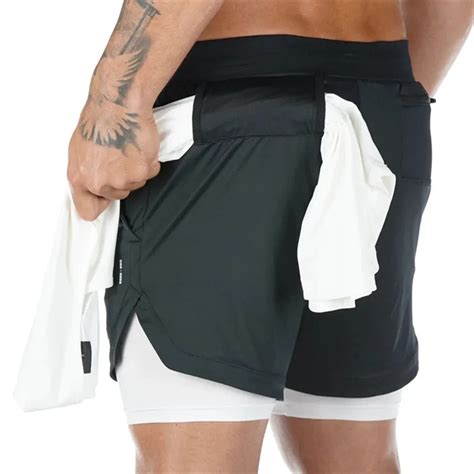 Camo Running Men Shorts 2 In 1 Double Deck Quick Dry Gym Sport Fitness